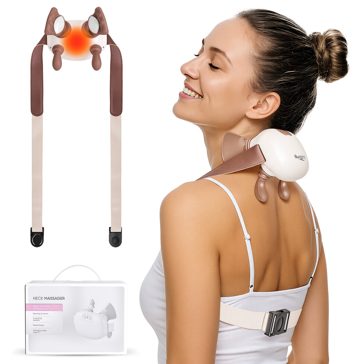 Cordless neck massager with heat