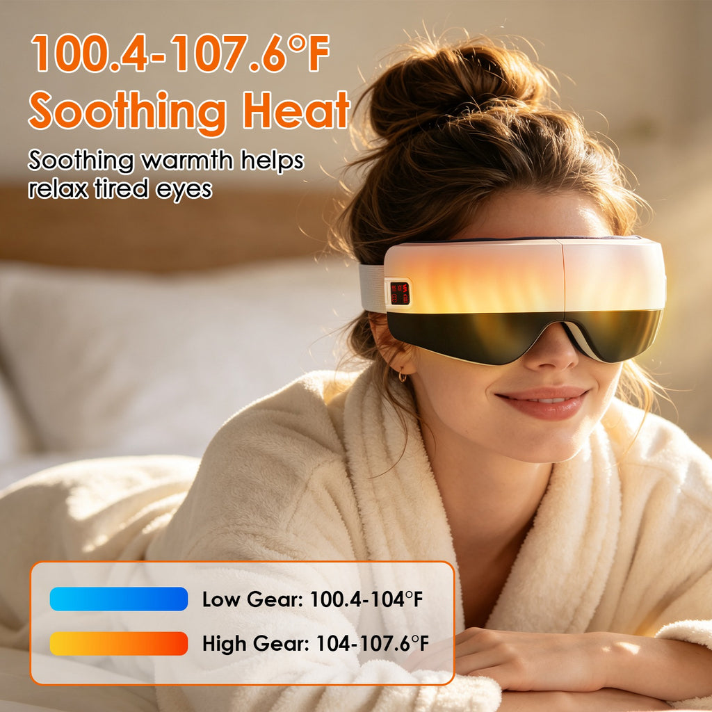 Foldable eye massager with soothing features