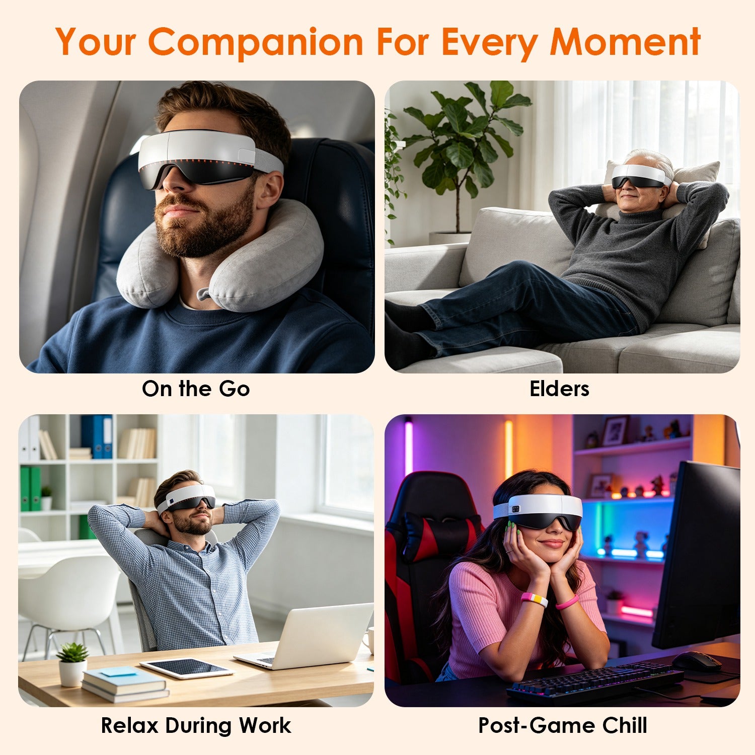 Foldable eye massager with soothing features