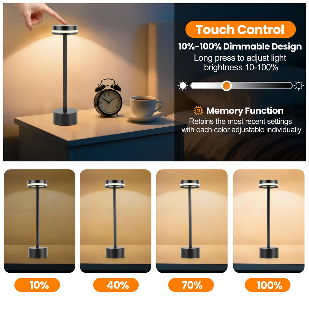 Cordless LED Table Lamp with Dimming Touch Control