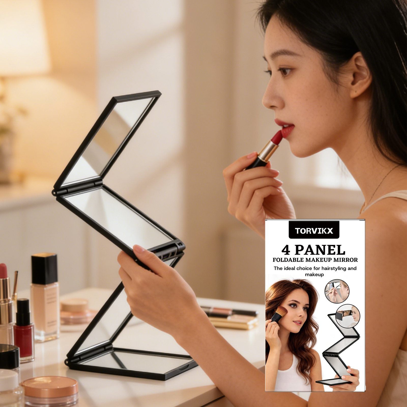 Four-Panel Folding Makeup Mirror
