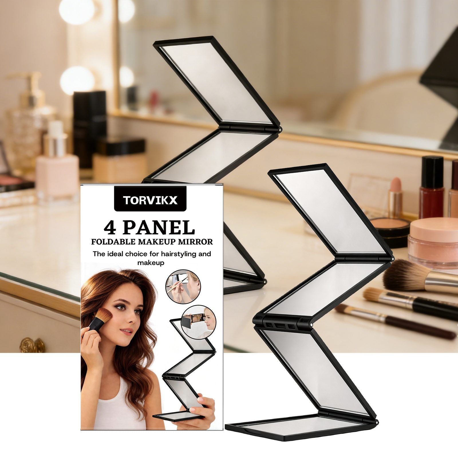 Four-Panel Folding Makeup Mirror