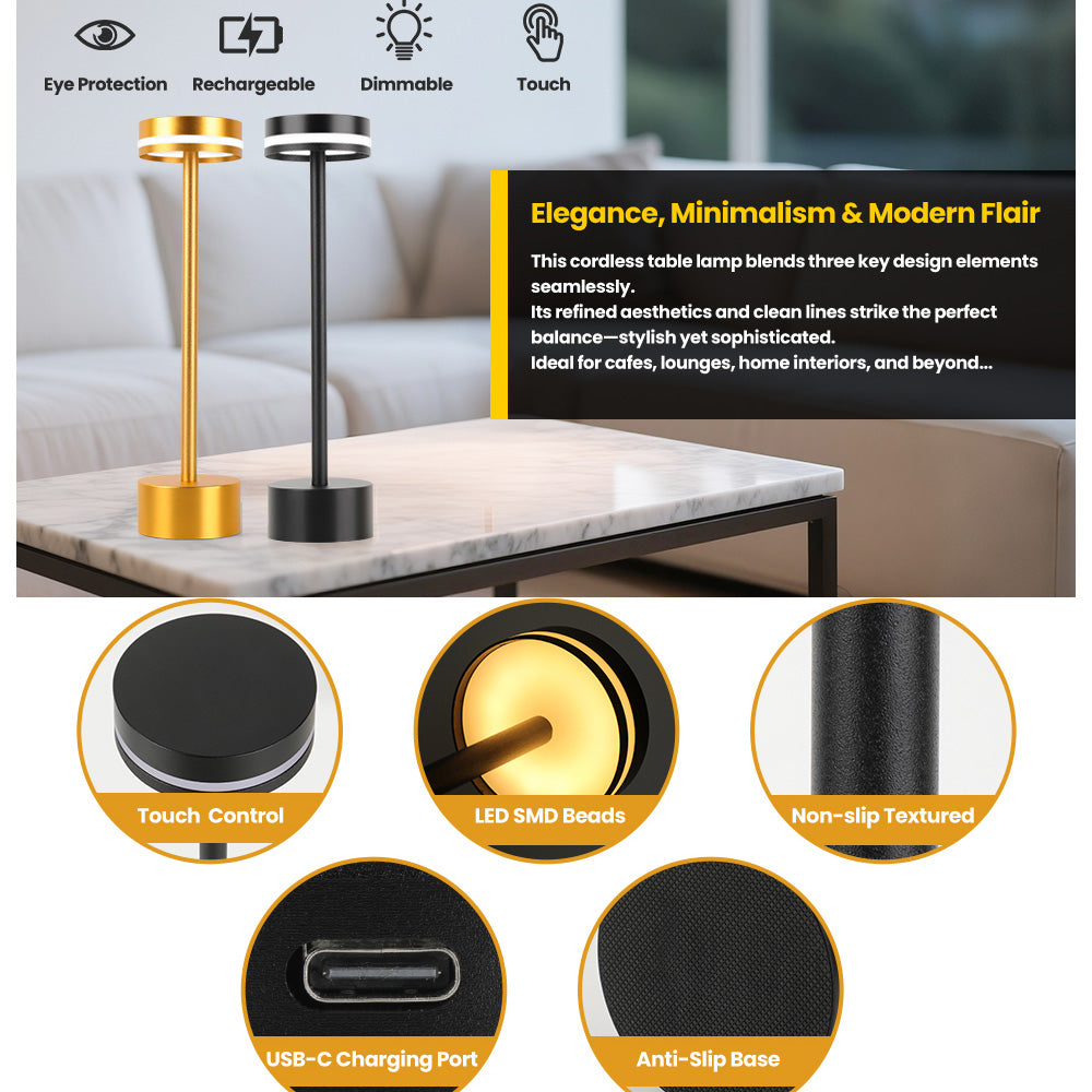 Cordless LED Table Lamp with Dimming Touch Control