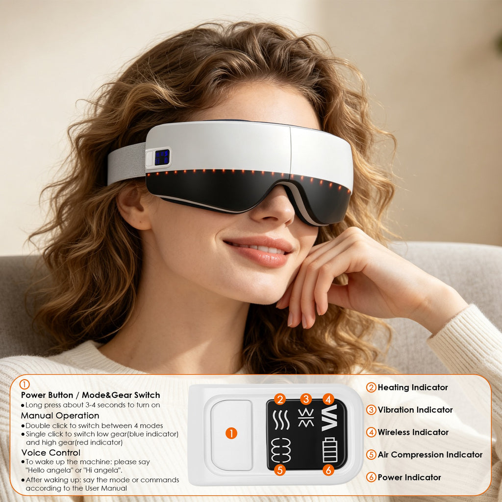 Foldable eye massager with soothing features