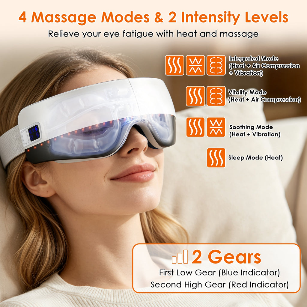 Foldable eye massager with soothing features