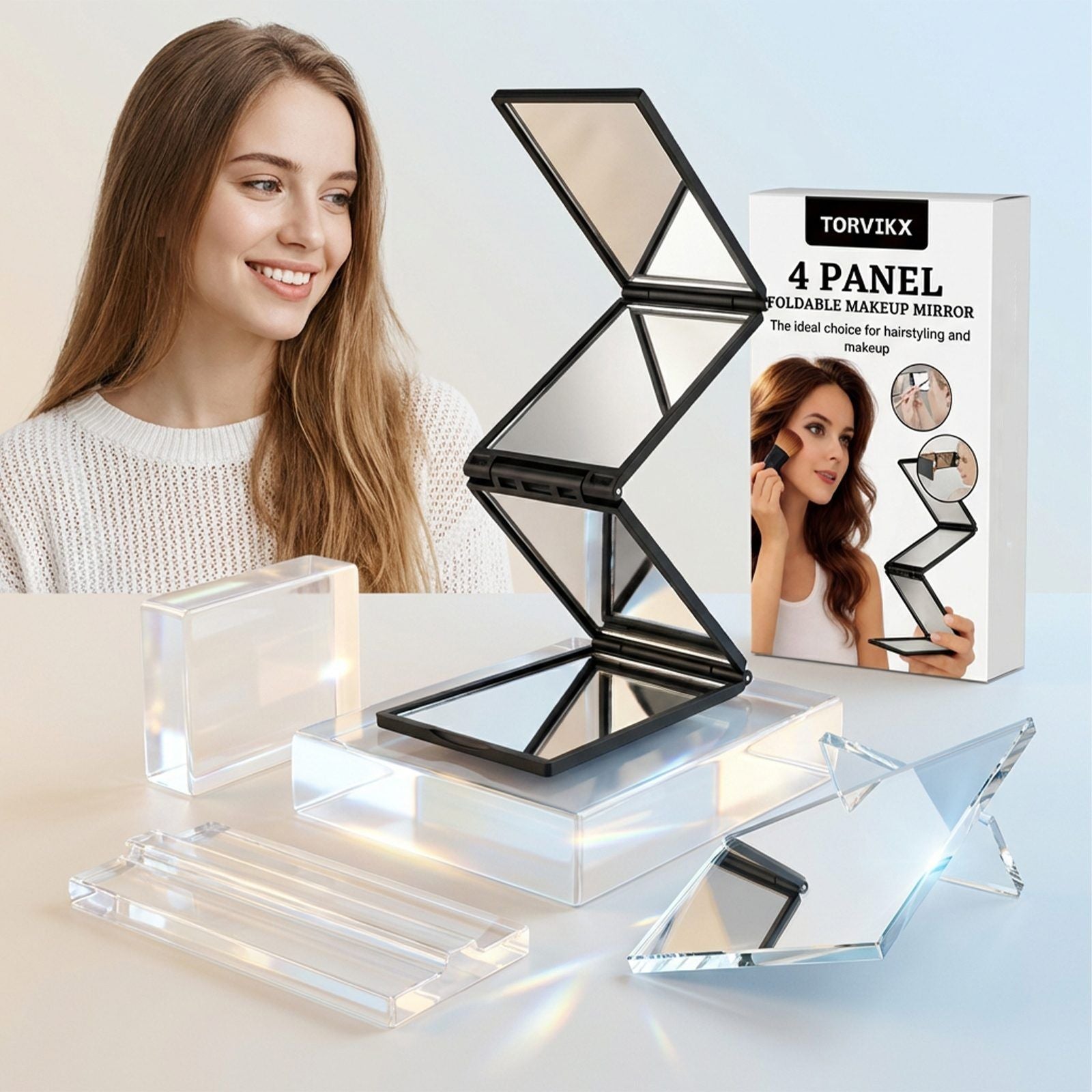 Four-Panel Folding Makeup Mirror