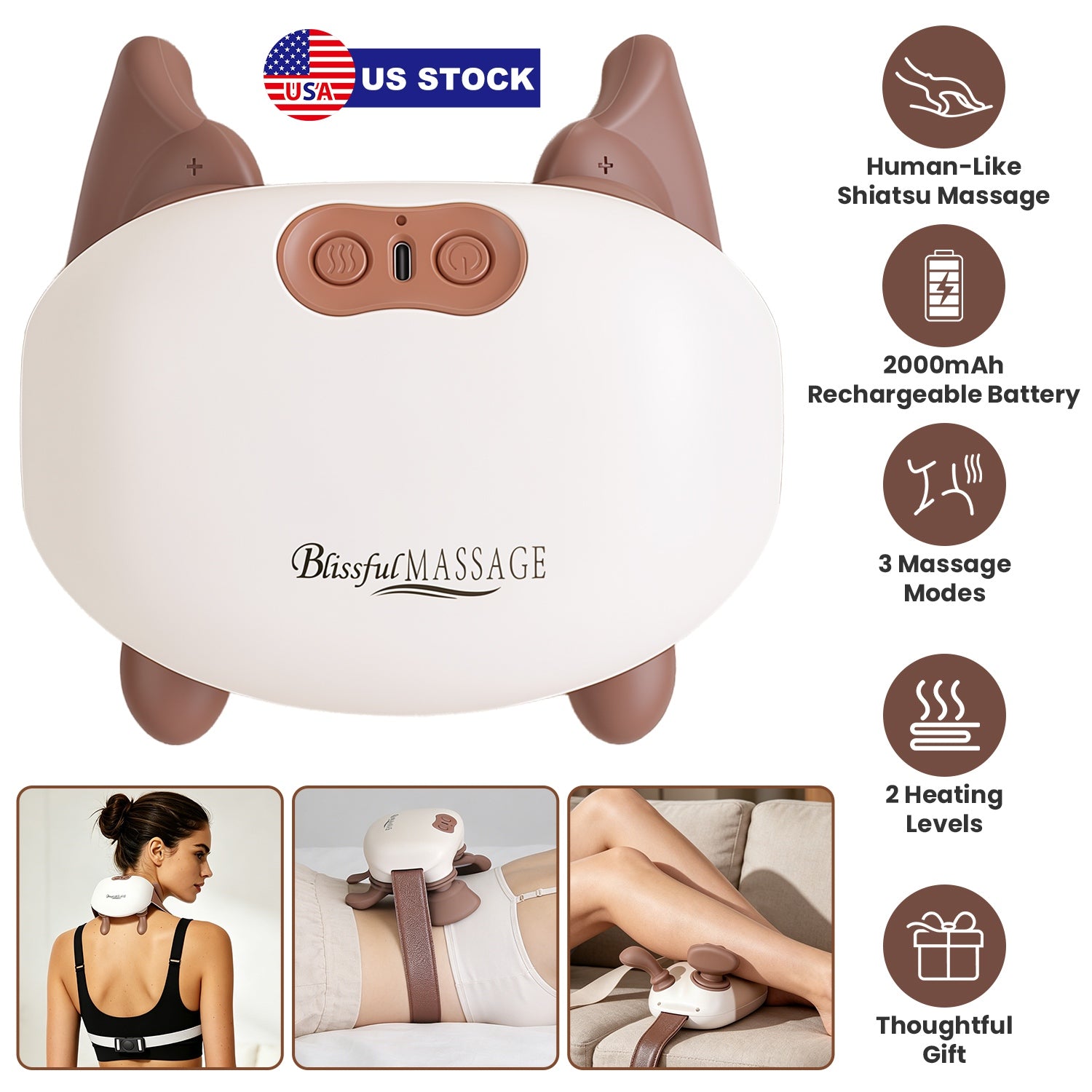 Cordless neck massager with heat
