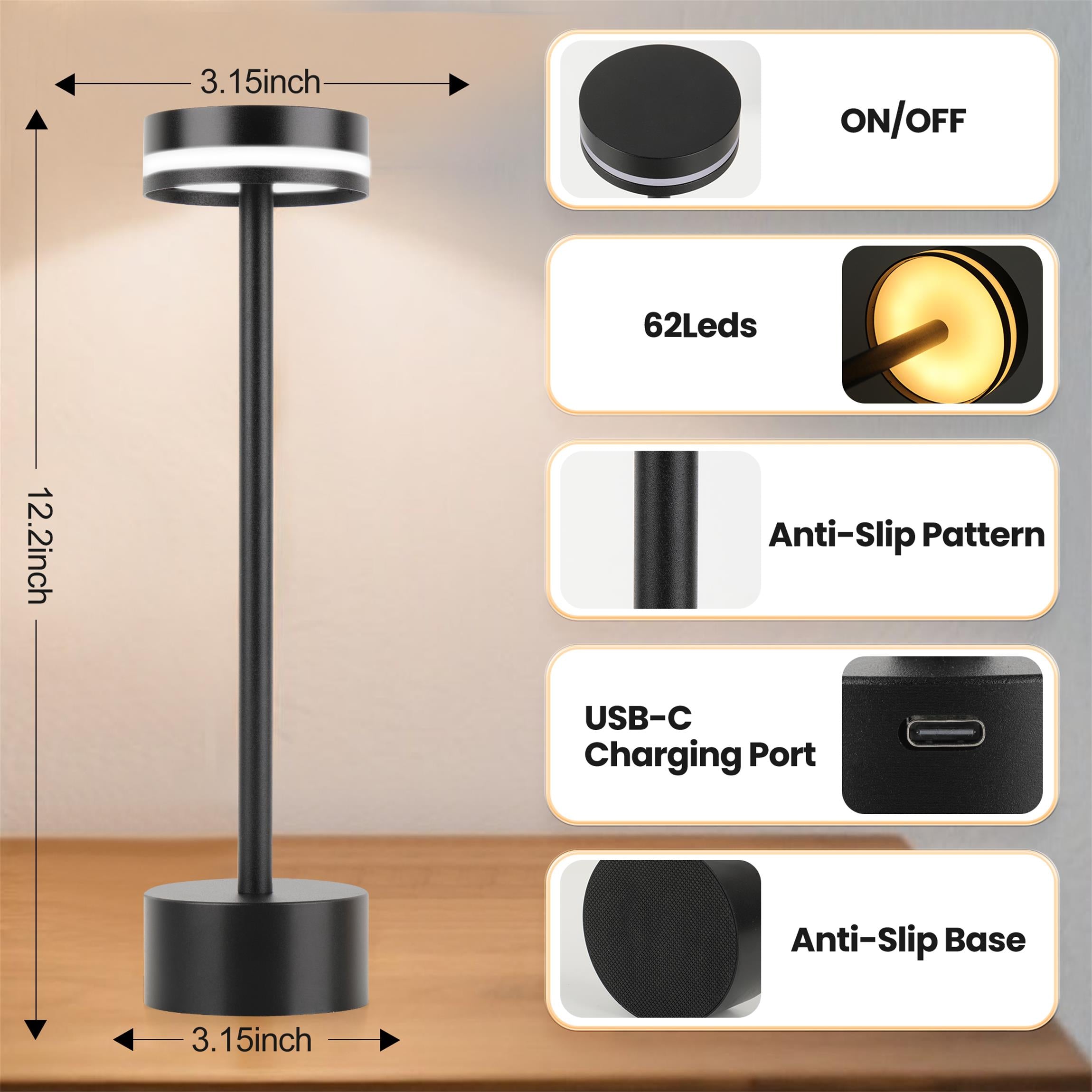 Cordless LED Table Lamp with Dimming Touch Control
